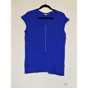Athleta Blue 1/2 Zip Short Sleeve Athletic‎ Workout Tank Top Shirt Women's XL